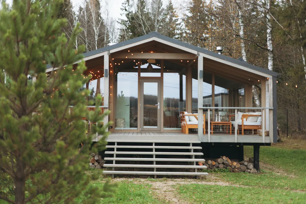 Дом с баней и чаном у воды и леса бохо