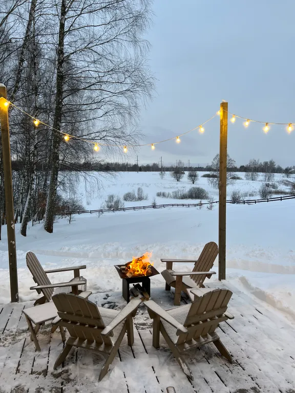 Гостевой дом среди березовой рощи с видом на поле и лес