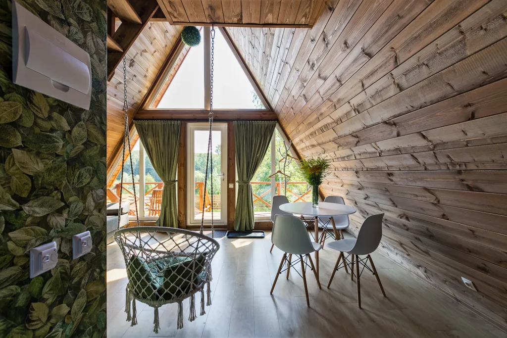 А-фрейм уютный домик у леса  с чаном