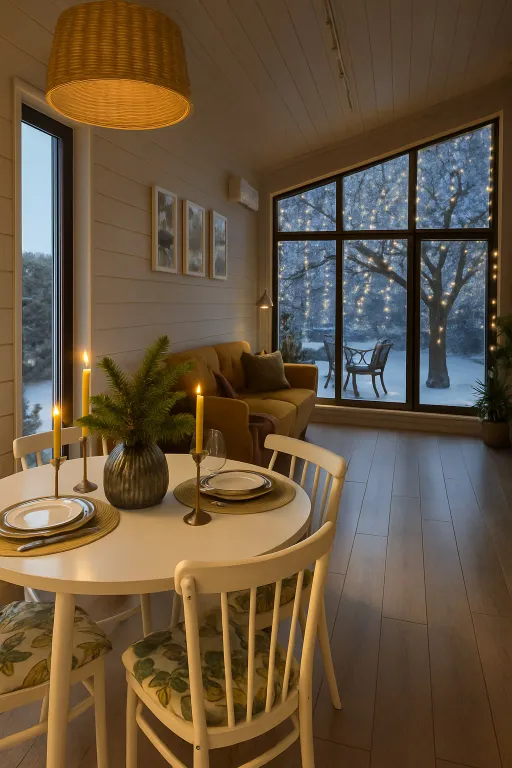 Уютный барн с баней на дровах и пением птиц в саду