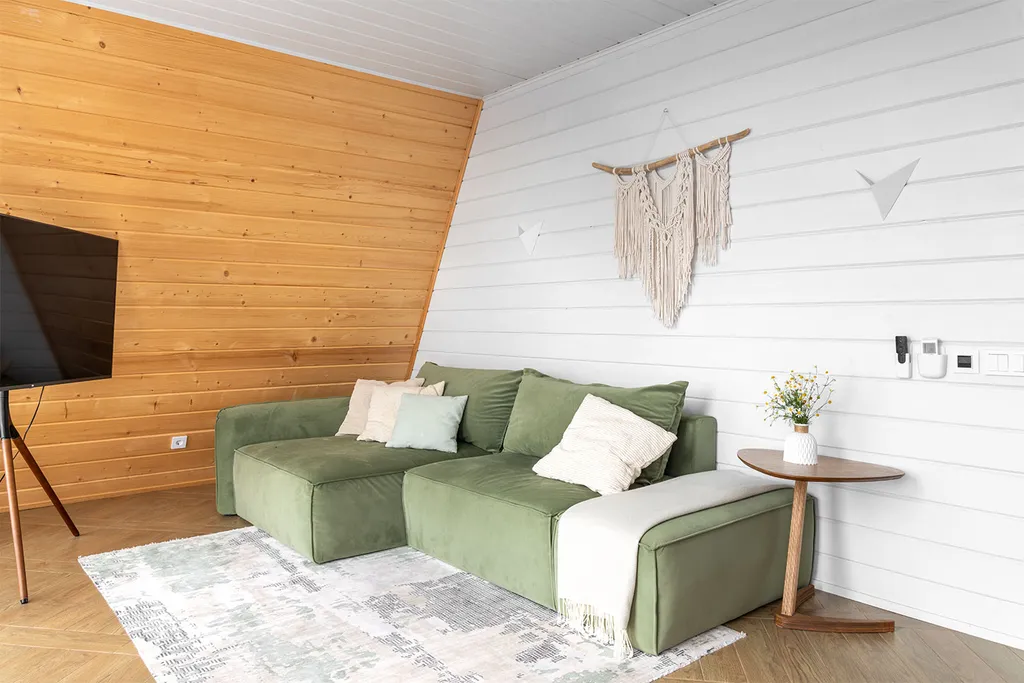 А・Фрейм ВИСТА Логиново
Дом с сауной, видом на лес и реку