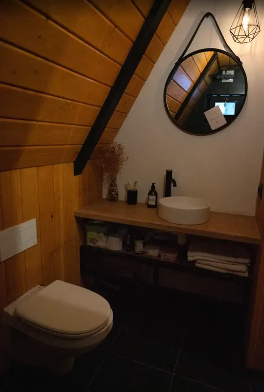 Хижина - треугольный дом в лесу