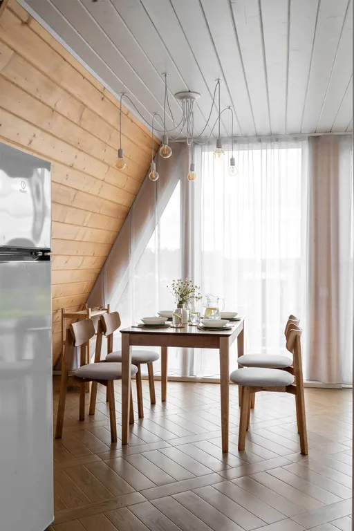 А・Фрейм ВИСТА Логиново
Дом с сауной, видом на лес и реку