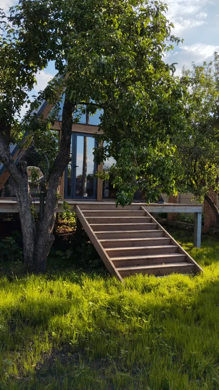 Уютный дом с камином у леса