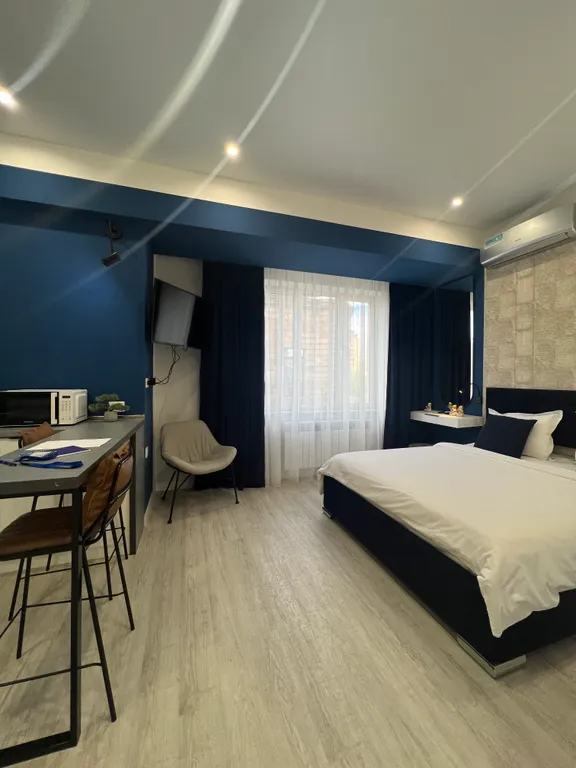 Студия с одной большой кроватью и видом на город