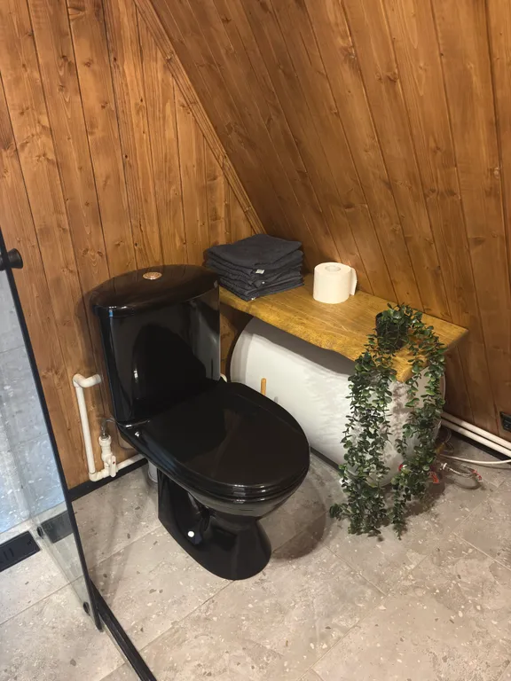 Дом А-фрейм с видом на горы и пруд