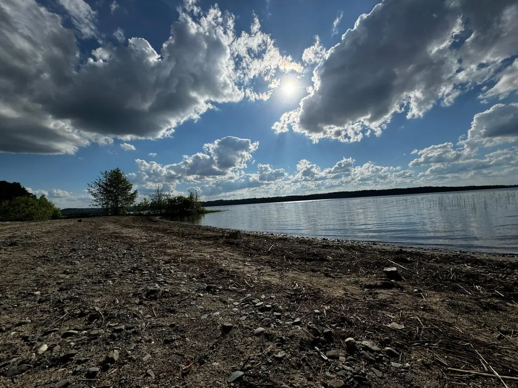 Дом с верандой из бревна у озера
