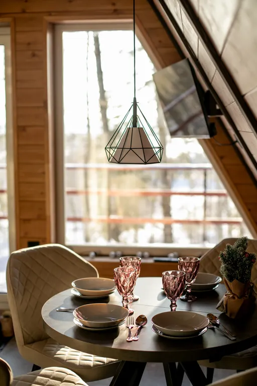 Уютный домик Красный A-Frame с террасой