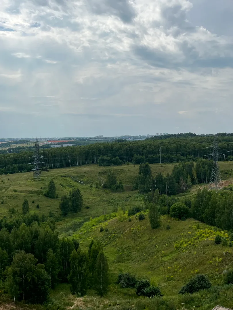 Вид из окна на город и лес