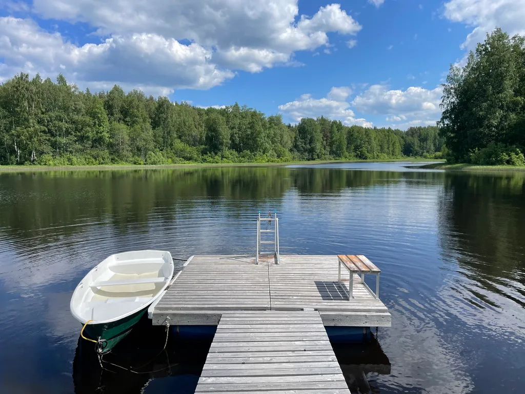 Домик в диком лесу на берегу реки