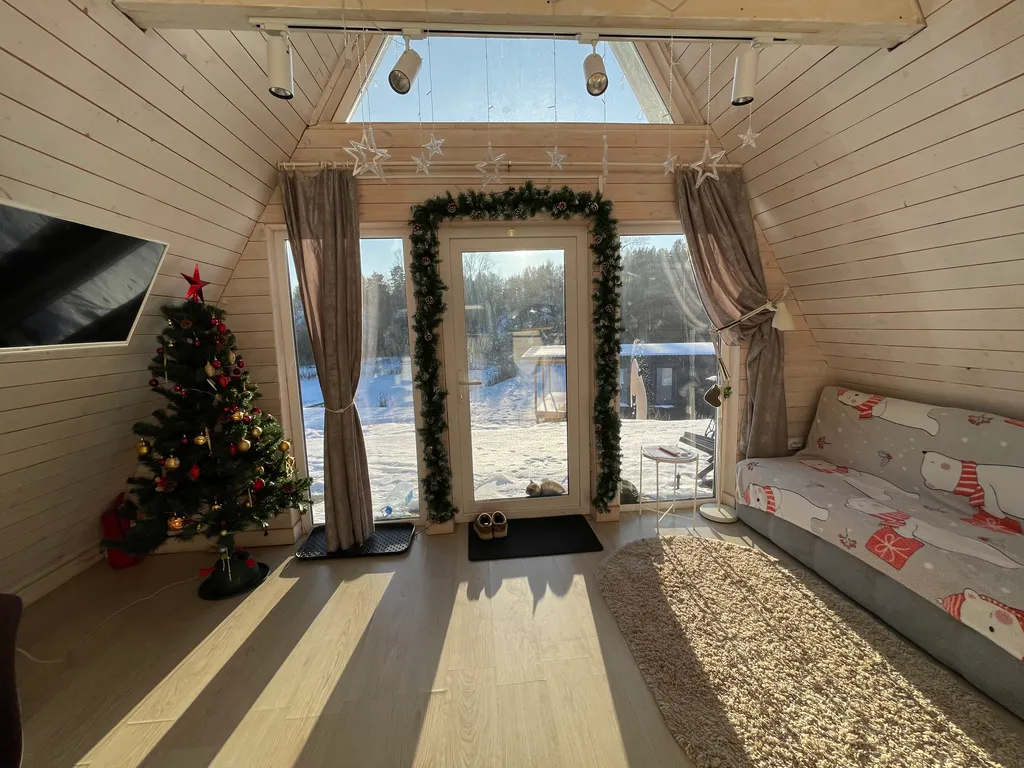 Уютный A-frame дом в лесу, баня, мангал