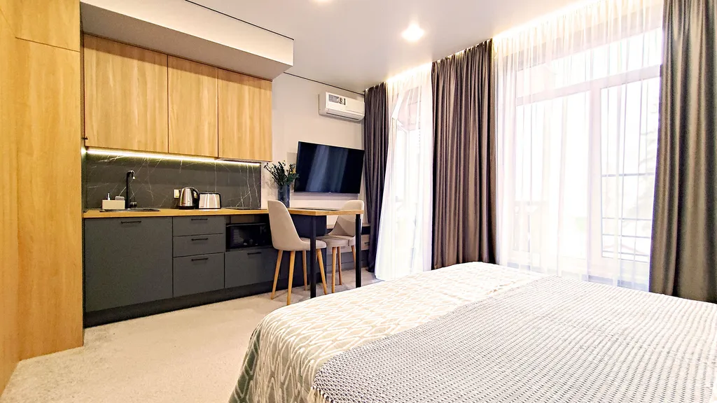 Студия с видом на горы + балкон/бассейн/сауна