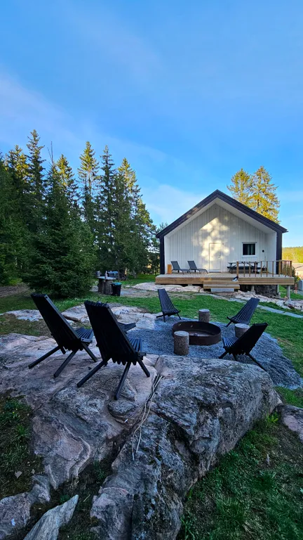 Дом на скале в окружении леса