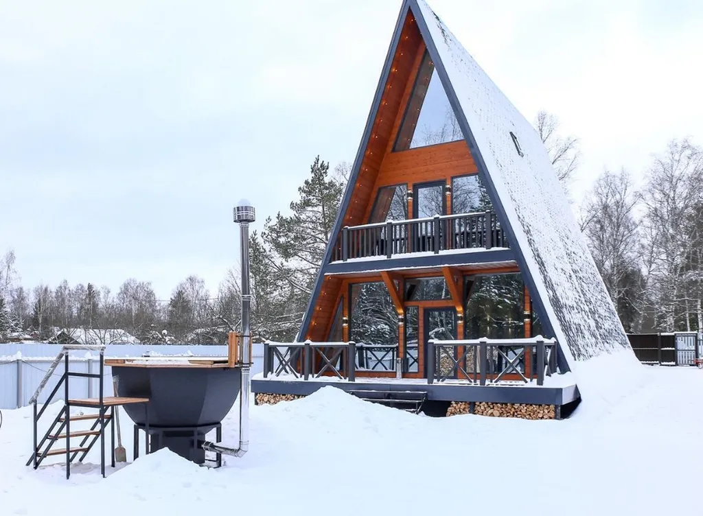 Большой дом a-frame в-небо с бассейном
