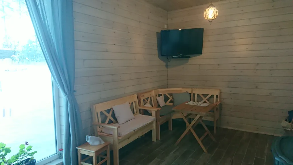 Дом с камином и панорамными окнами в сад