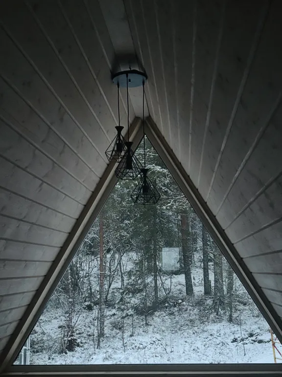 А-фрейм в лесу с банным чаном