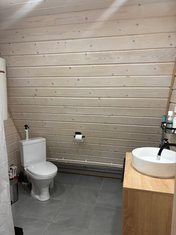 А-фрейм в лесу с банным чаном