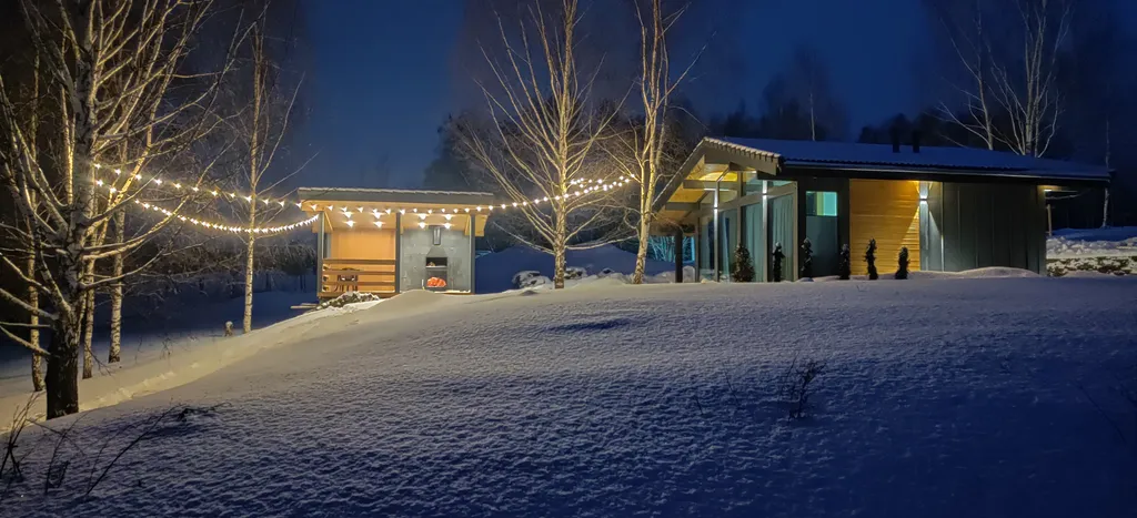 Панорамный дом с баней