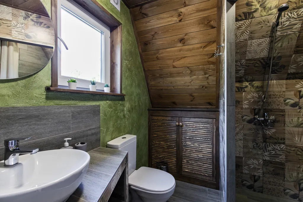 А-фрейм уютный домик у леса  с чаном