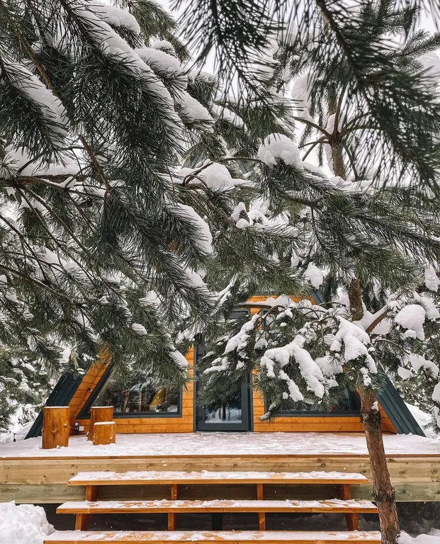 Уютный дом Aframe с банным чаном на дровах