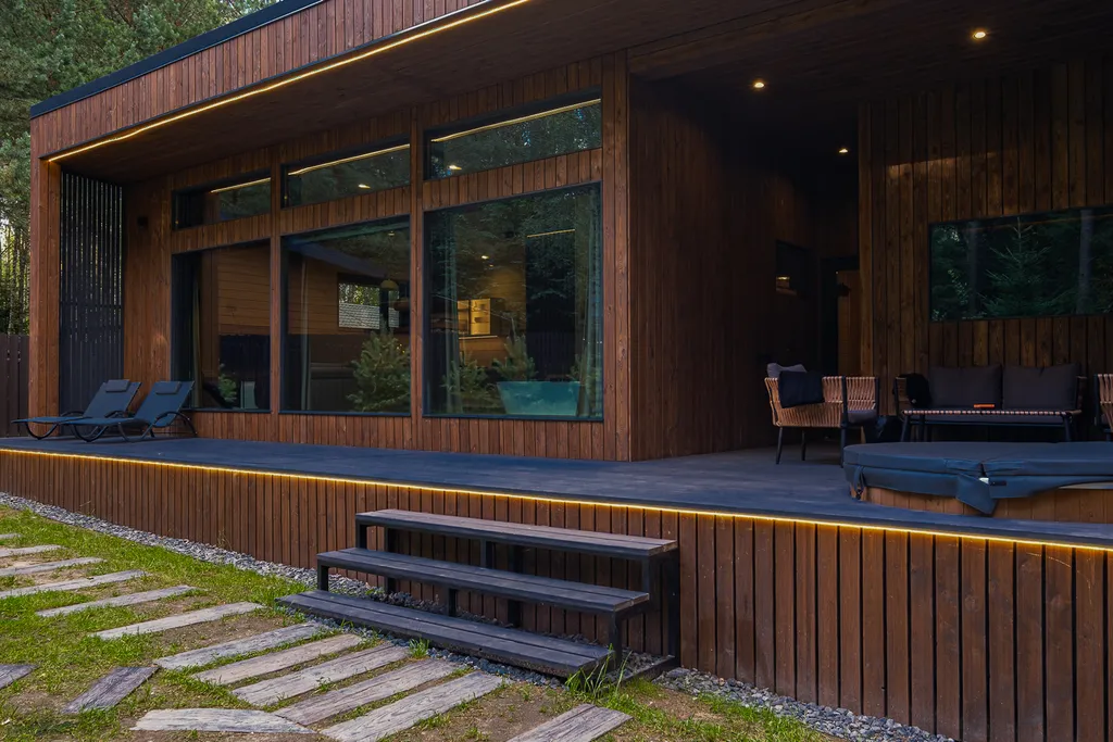 Премиальное шале с сауной и купелью в лесу.