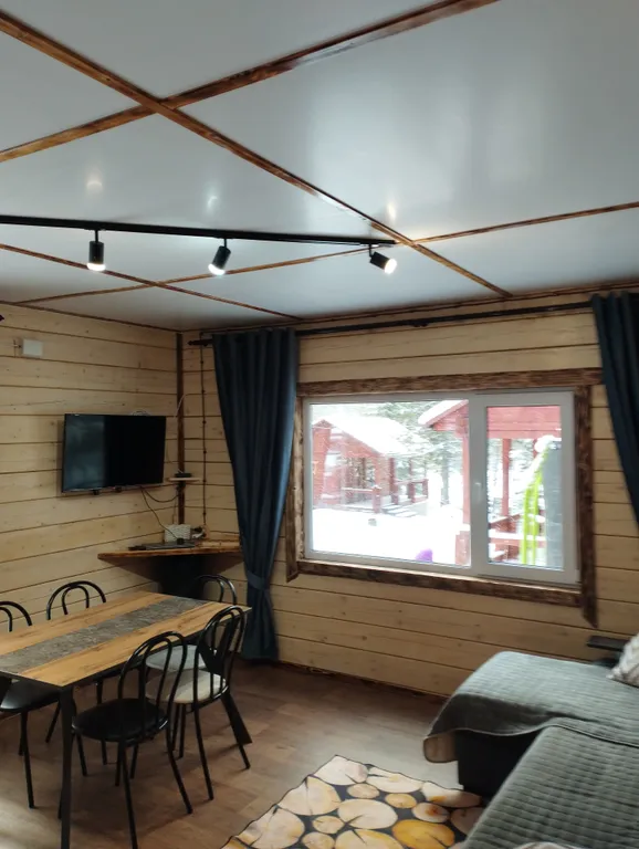 2х этажный коттедж, в зимнем лесу на берегу реки