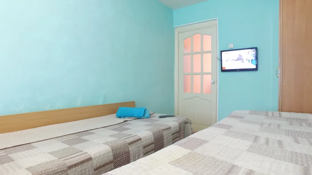 Двуспальная кровать и огромный смарт ТВ