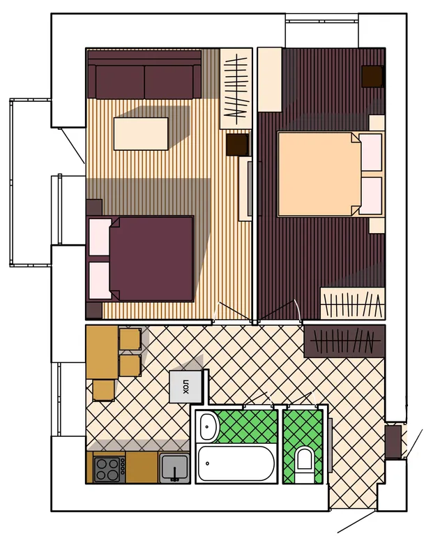 Вместительная двушка у вокзала и набережной