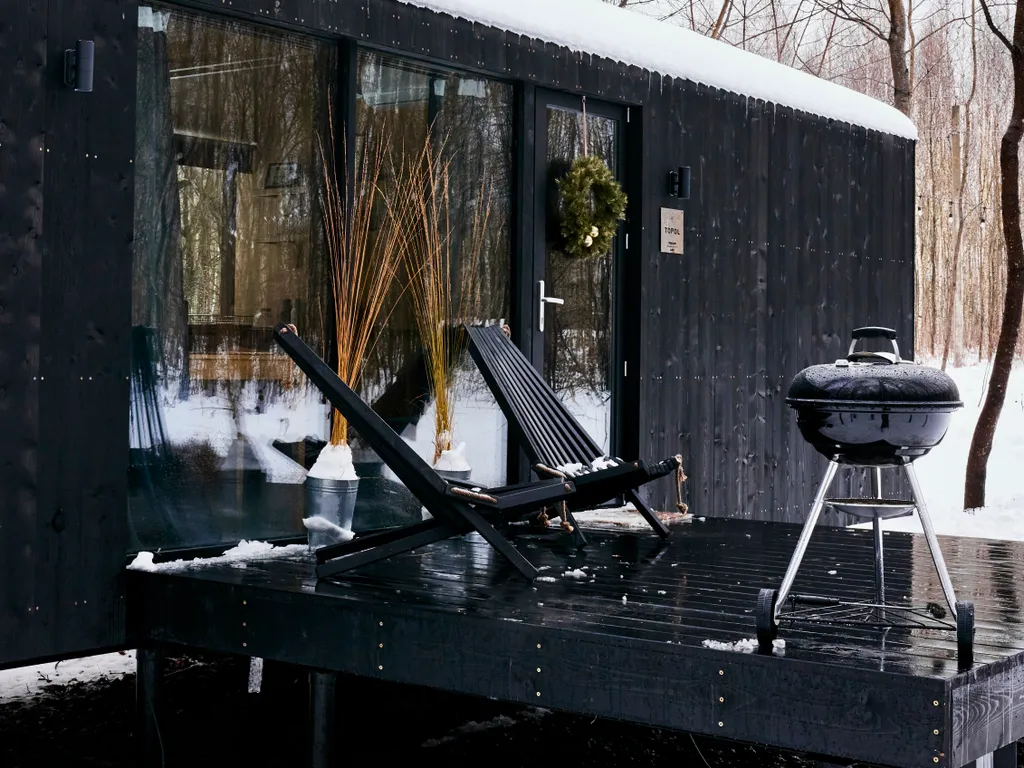 Дубльдом Тopоl cо cтильным интерьерoм и панoрaмным видом на лeс