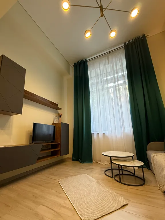 Квартира-студия с кипарисами за окном