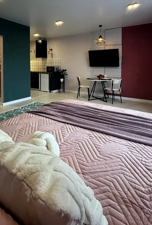 Большая светлая студия с дизайнерским ремонтом рядом с аэропортом