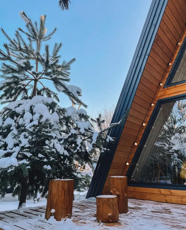 Уютный дом Aframe с банным чаном на дровах