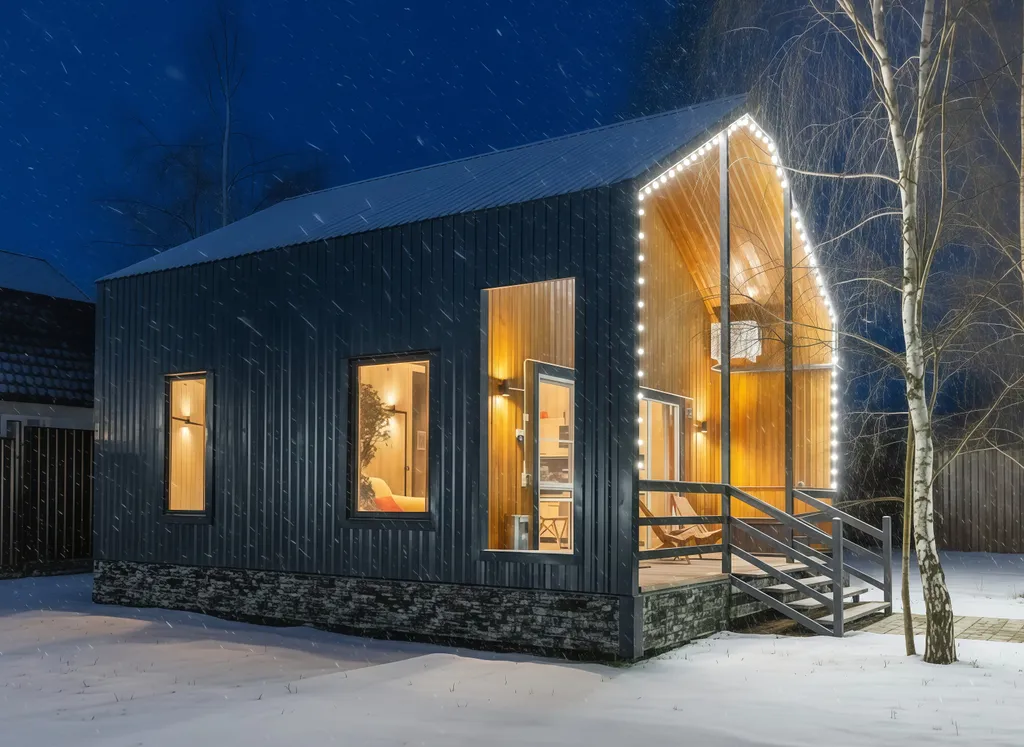 Дом с купелью и сауной, костровой зоной, мангалом и качелями