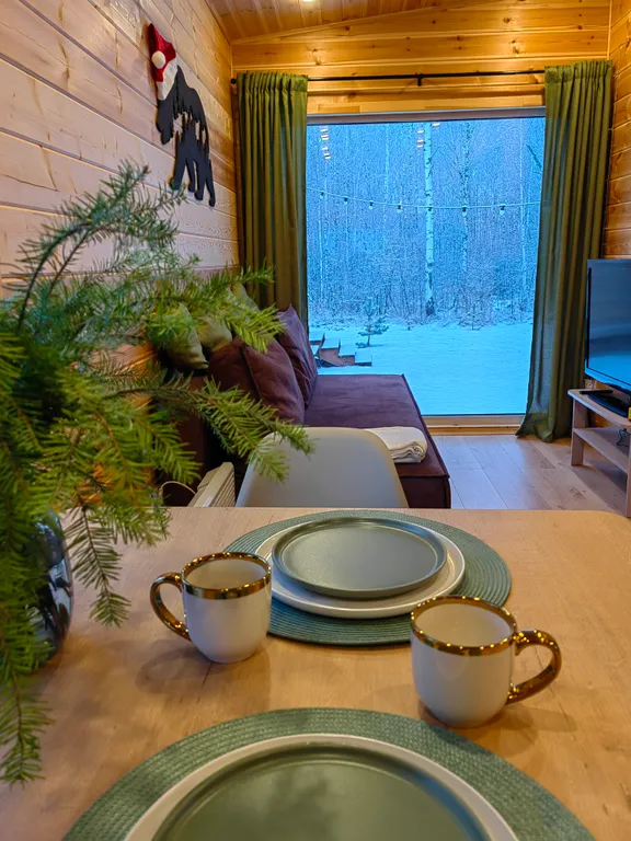 Дом с панорамными окнами с видом на лес