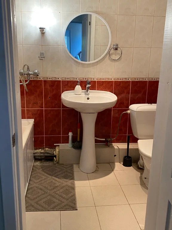 Дом с елкой и снеговиком, за домом манеж с лошадьми