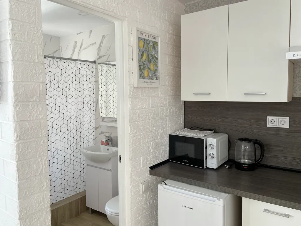 Светлая студия с двориком и парковкой