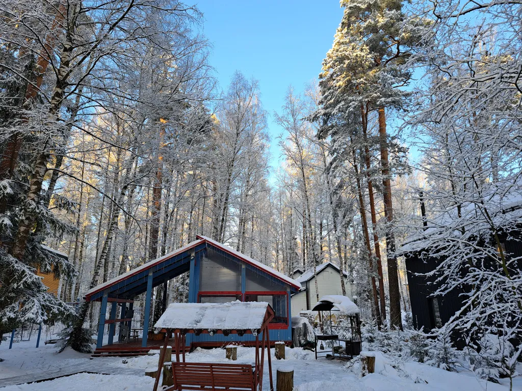 Барнхаус в лесу с голубой гостиной