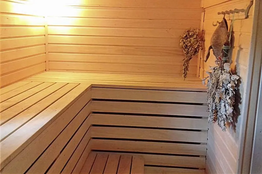 Бревенчатый дом в лесу с бассейном