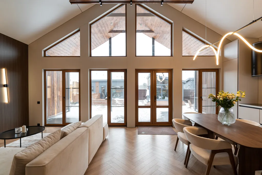 Теплый панорамный дом с русской баней и купелью