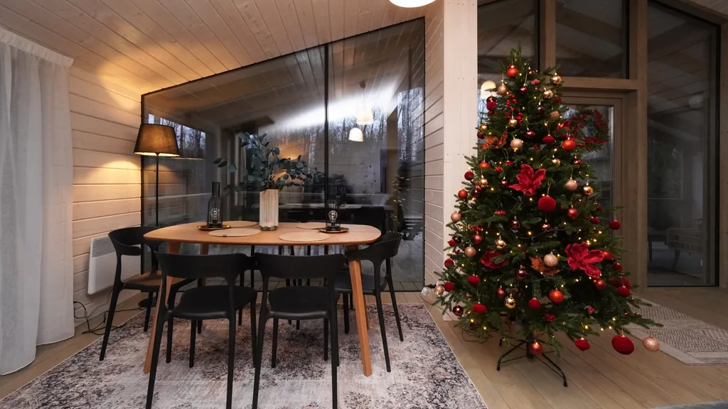 Уютный панорамный дом с баней в лесу