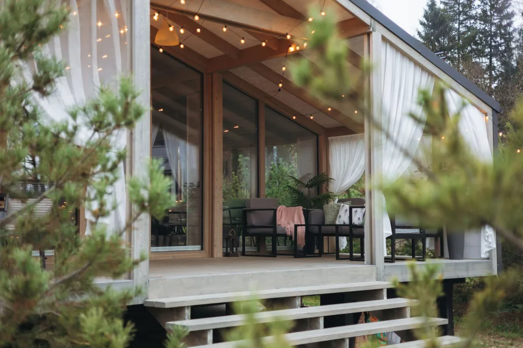 Дом с баней бочкой у воды и леса Green house