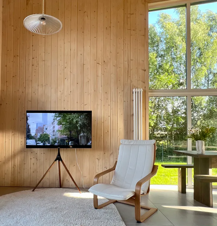 Уютный стильный новый дом с баней в окружении берёзовой рощи