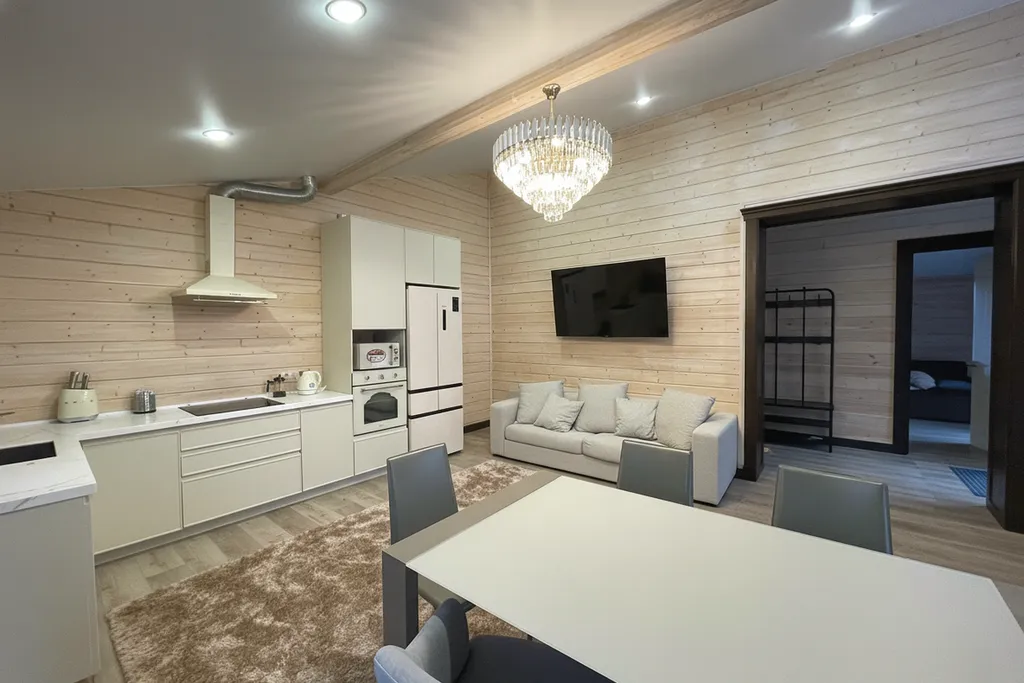 Просторный дом в стиле барнхаус с террасой й и чаном