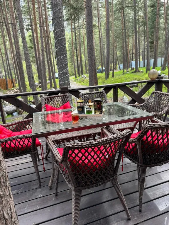 Сказочный дом в лесу с видом на горы