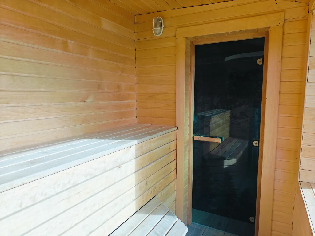 Панорамный коттедж с сауной у леcа