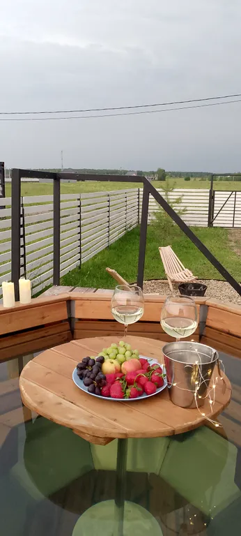 Стильный A-frame с баней/сауной и сибирским чаном на дровах.