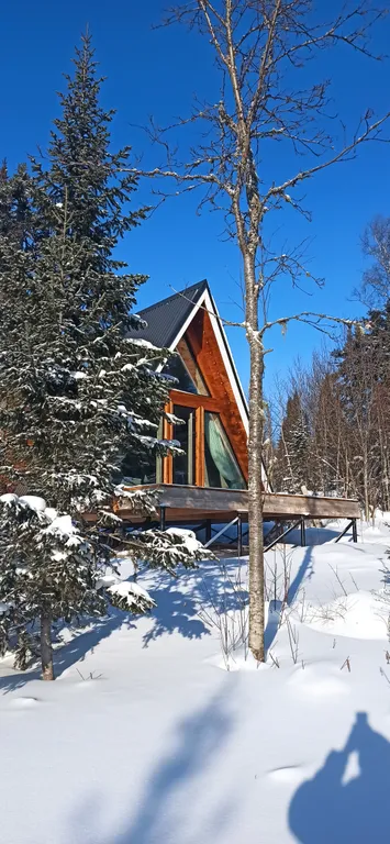 Уютный треугольный домик в лесу