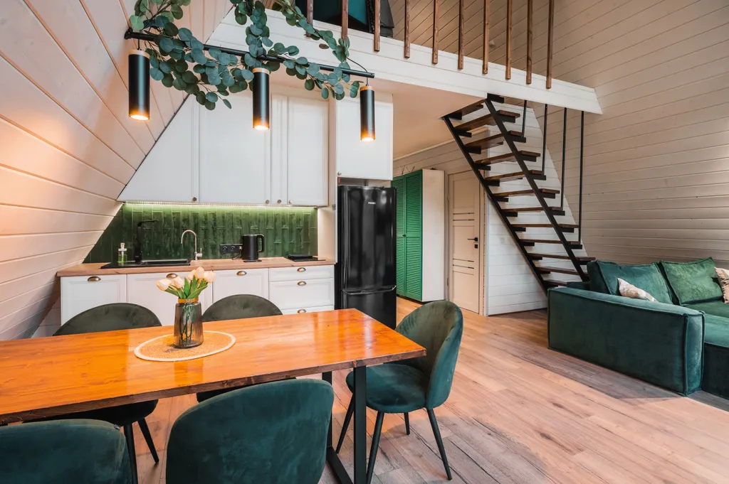 Супер большой A-frame треугольный дом в уединенном сосновом лесу