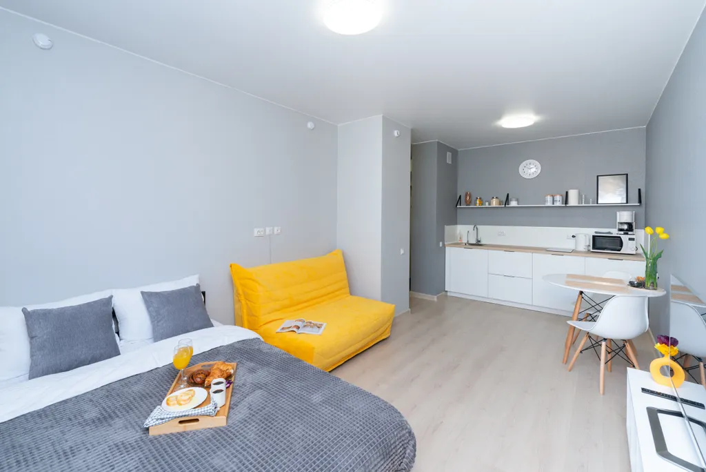 Квартира Квартира Студия горчица apartamia в звездном городке рядом с тюмень сити-молл — Тюмень