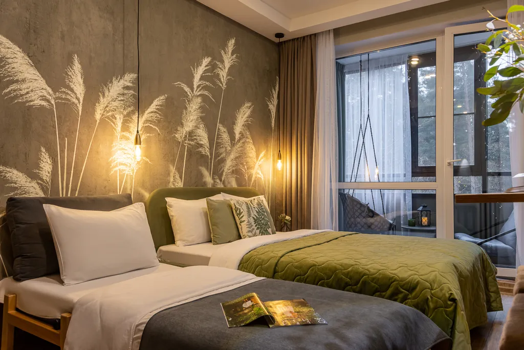 Студия Колосья с качелью на балконе и видом на сосны